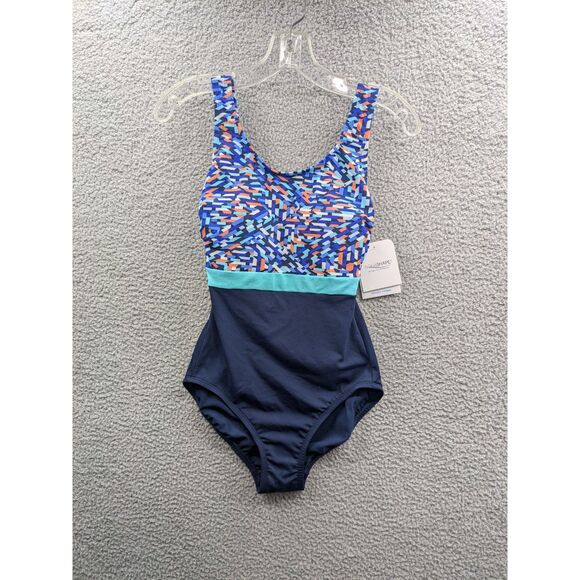 NWT Dolfin Aquashape Women's blue Print Moderate Scoop Back One Piece sz 6 - Picture 1 of 11